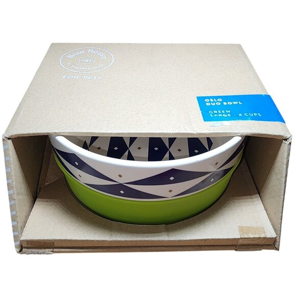 NIB Now House for Pets by Jonathan Adler Oslo Duo Dog Bowl Green Large 4 Cups - Picture 1 of 6